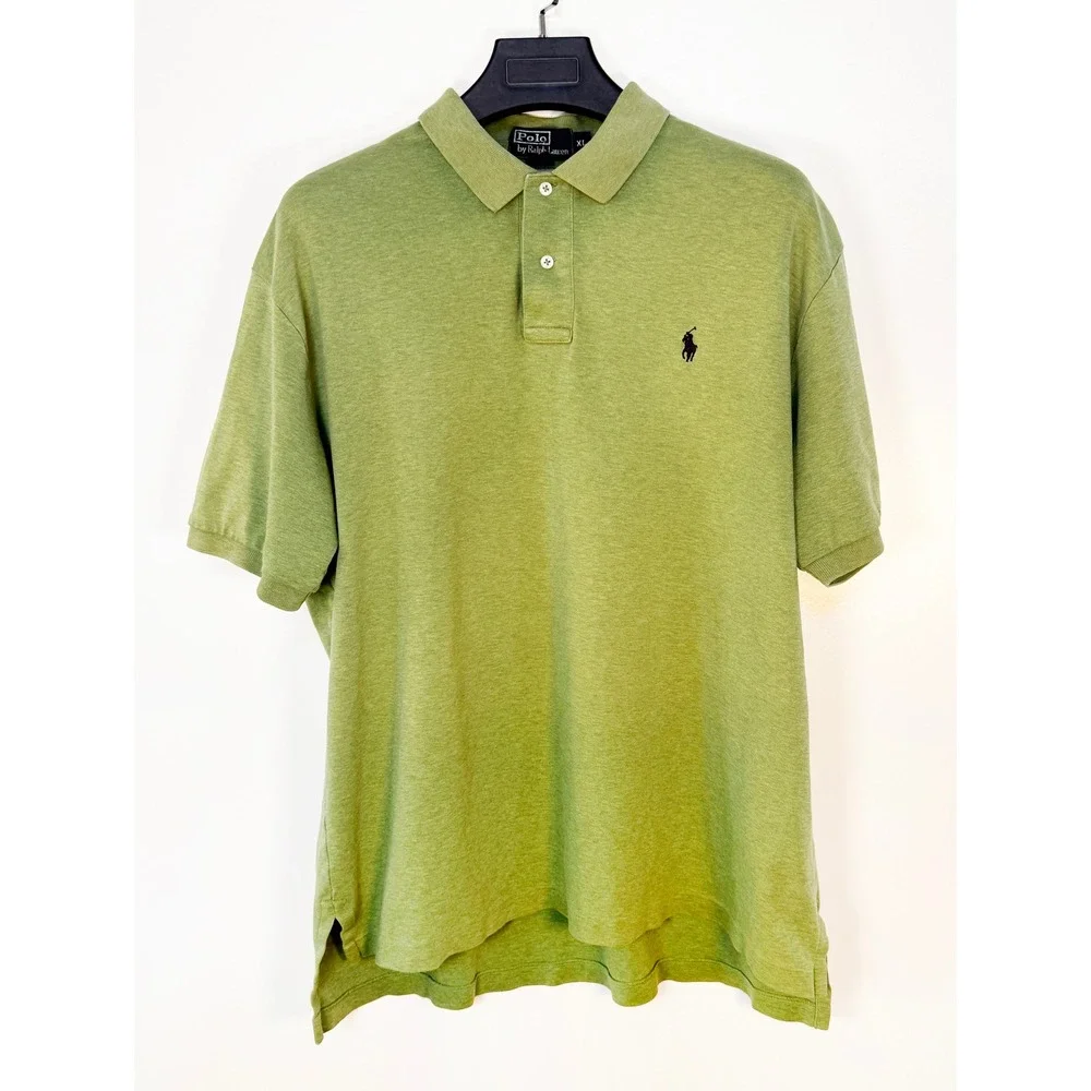 Polo Ralph Lauren Mens XL Sage Green Heathered Cotton Short Sleeve Polo Shirt